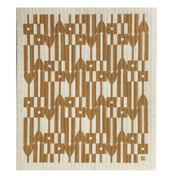 sponge. cloth in geometric heart pattern taupe on white