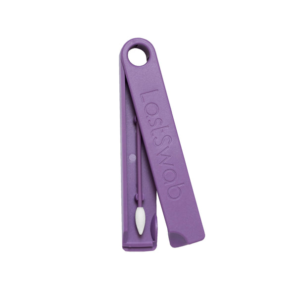 last swab beauty tip  reusable cotton swab in purple inside biodegradable case
