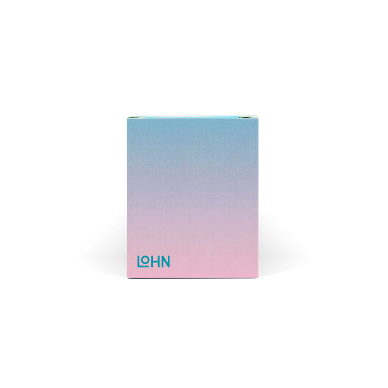 lohn zima oraganic coconut and soy wax candle in blue to pink gradient box