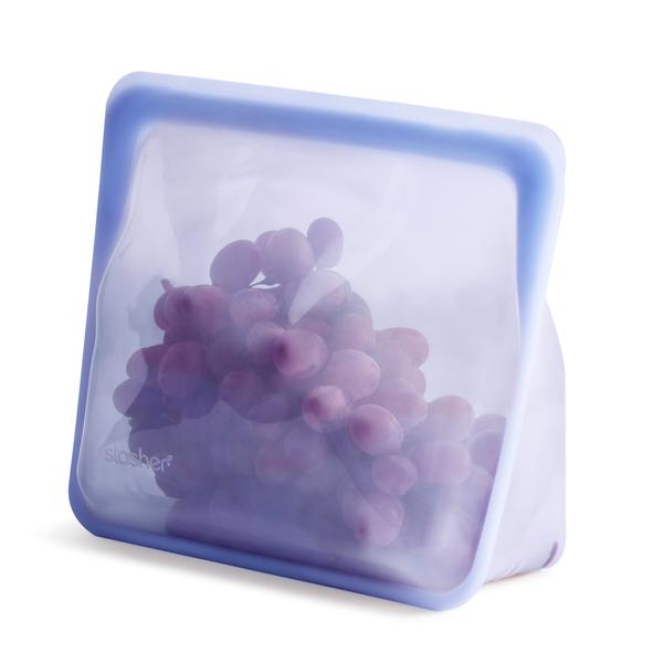 stasher stand up bag amethyst with grapes inside