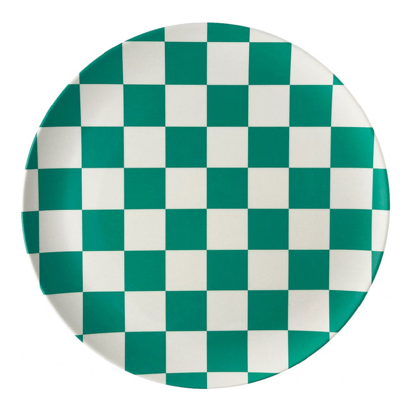 xenia taler bamboo side plate in green and white checkered pattern