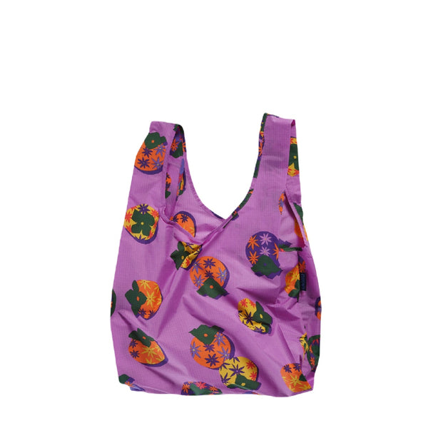 baggu reusable bag in purple with persimmon pattern 