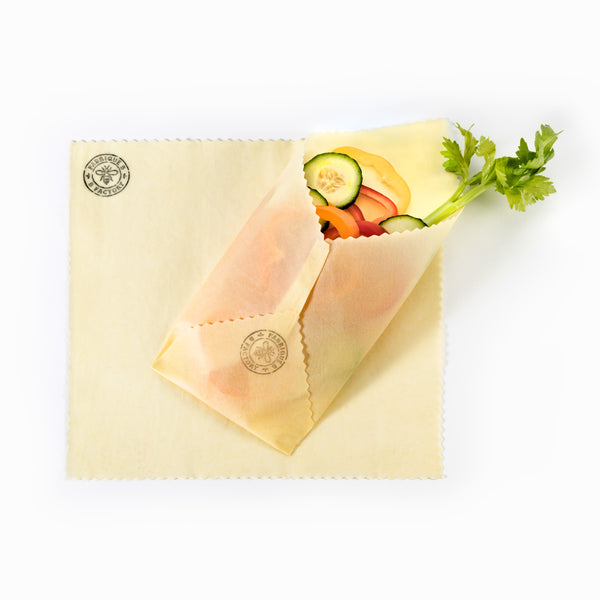 cucumbers peppers celery wrapped in a beeswax wrap envelope