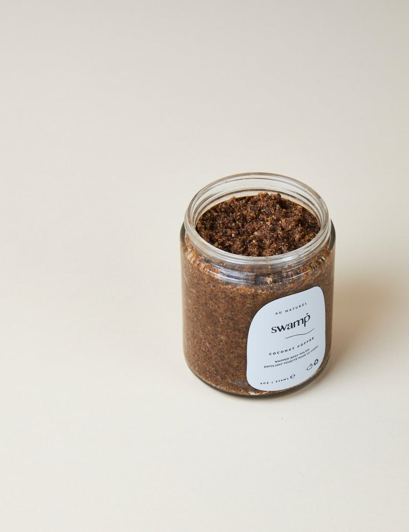 coconut coffee natural body scrub in glass jar without lid