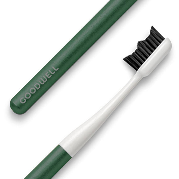 goodwell green reusable toothbrush against white background