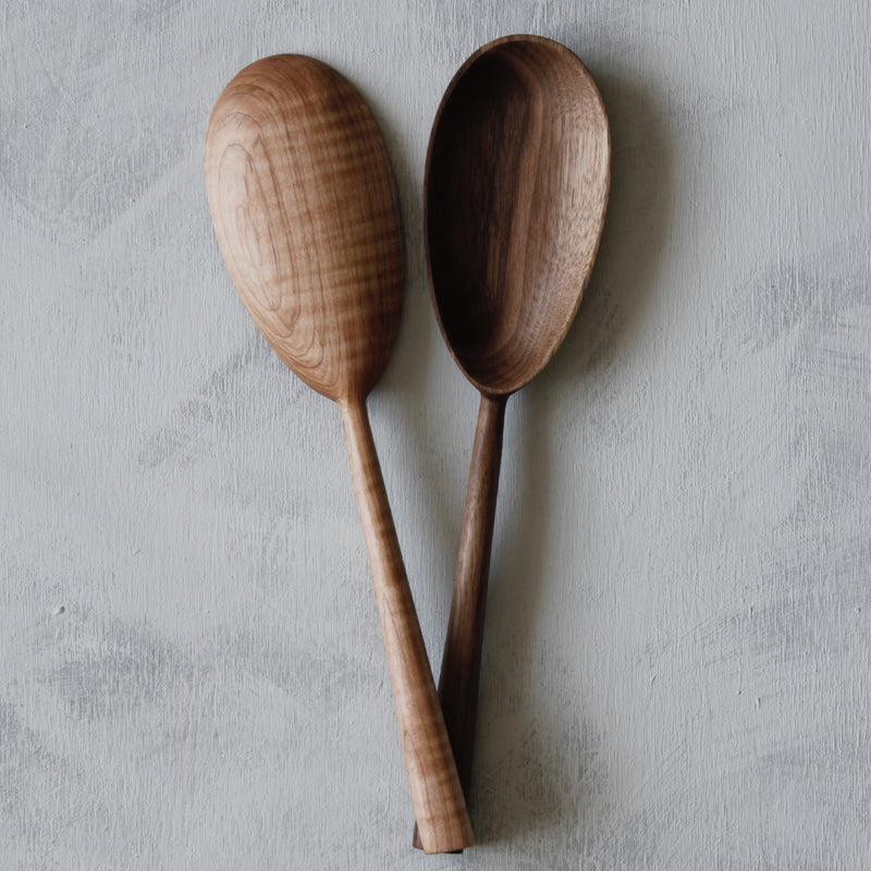 woodsmans daughter hardwood oval serving spoons walnut and maple