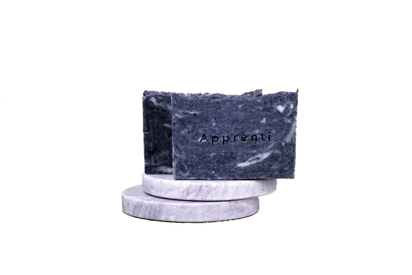 apprenti organik handmade natural biodegradable detox soap bar on stone coaster