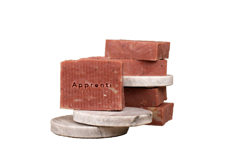 apprenti organik soft soap stacked on stone coasters