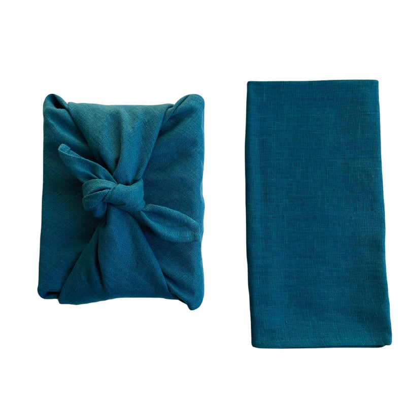 linen furoshiki wraps in turquoise