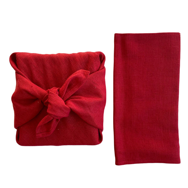 linen furoshiki wraps in cranberry red