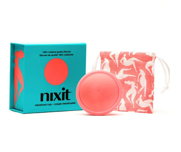 nixit menstrual cup box, cup and travel pouch