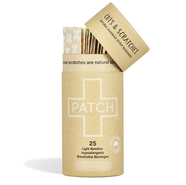 patch natural bamboo biodegradable bandages in recyclable tube with lid open