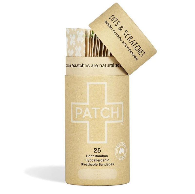patch natural bamboo biodegradable bandages in recyclable tube with lid open