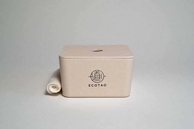 eco tao biodegradable bamboo fibre box with reusable facial round on side