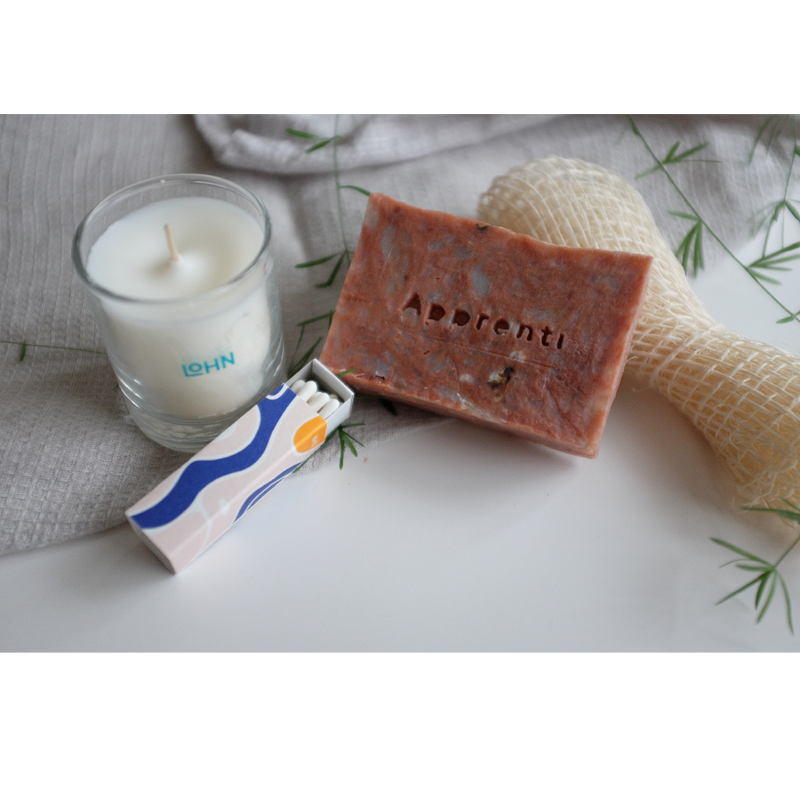 self care bundle herbal body soap lohn mini candle agave exfoliating cloth