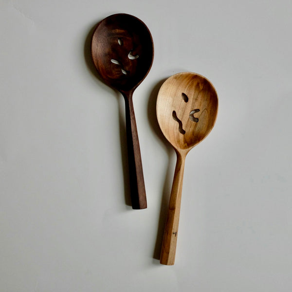 the woodsmans daughter maple and walnut hard wood slotted spoons