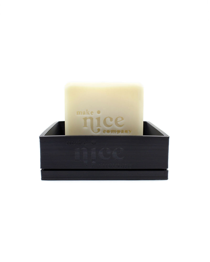 make nice company unscented solid dish soap in black soap tray