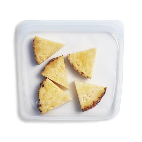 stasher sandwich bag clear with pineapple pieces inside