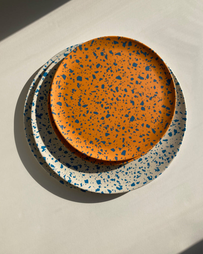 xenia taler dinner bamboo plate lido stacked with orange terrazzo side plate