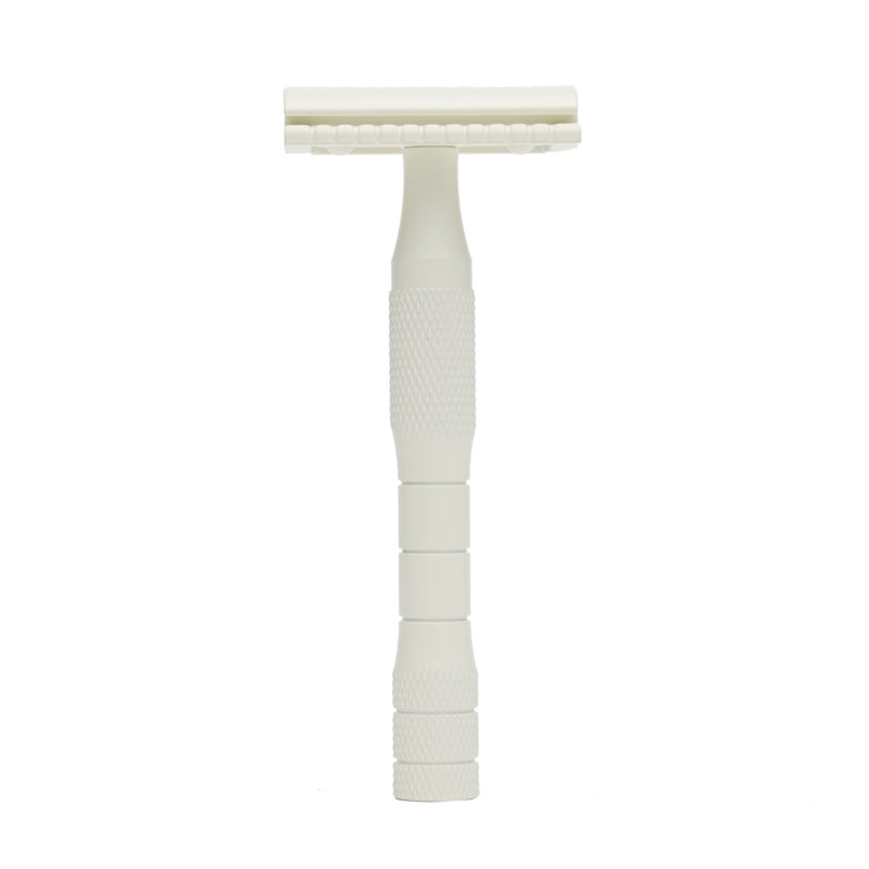 well kept solid brass sustainable safety razor in white