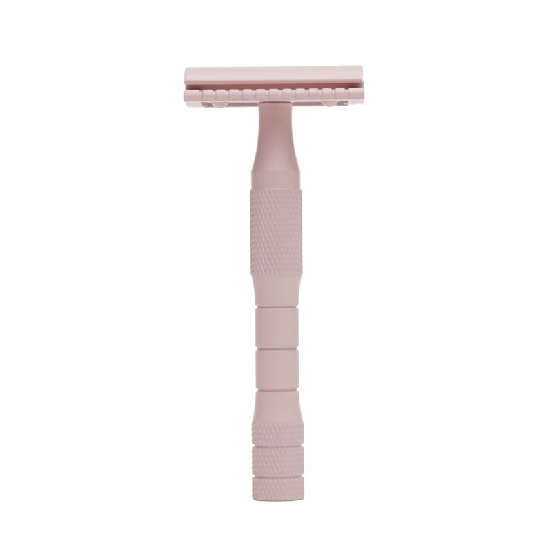 well kept solid brass sustainable safety razor in dusty rose
