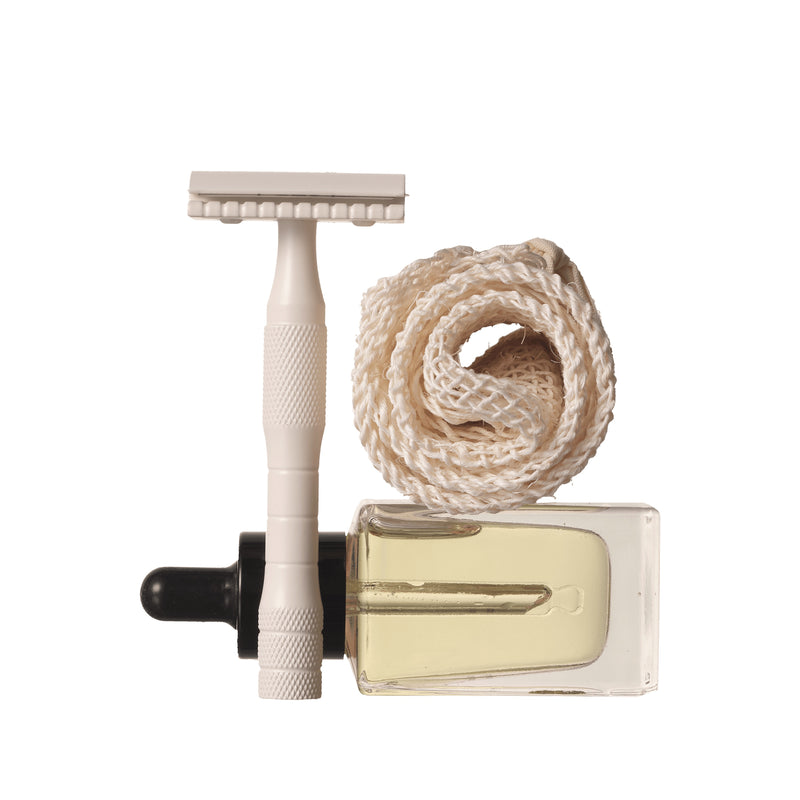 well kept safety razor kit  with cream razor shave oil and agave cloth