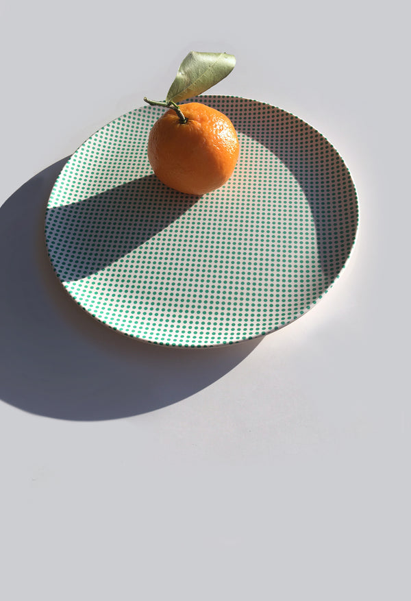 bamboo side plate green poppet with orange on it