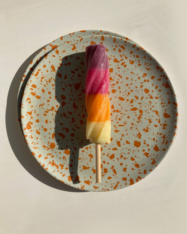 mauve bamboo side plate with colourful popsicle on top